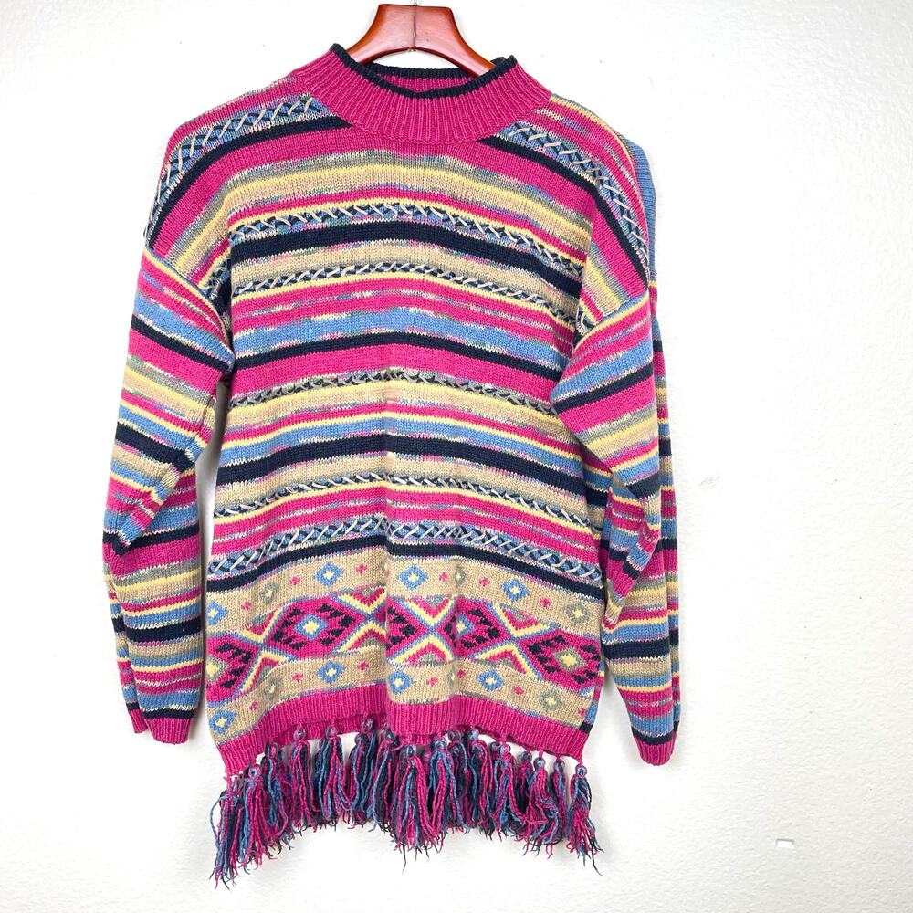 Vtg 80s Womens Sweater Sz M Indie Grunge Southwestern‎ Hipster Chunky Maximalist